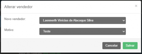 Pop Up de Motivo de Alteração de Vendedor