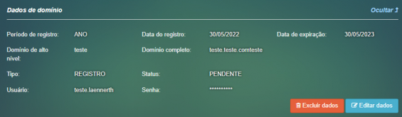 Dados de domínio exibidos no contrato