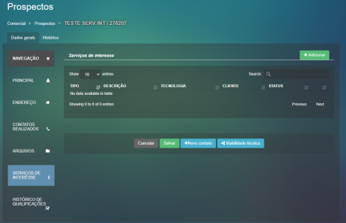 cadastro serviço de interesse novo