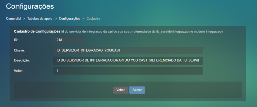 Chave ID_SERVIDOR_INTEGRACAO_YOUCAST
