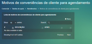 Tela CRUD de conveniência do agendamento do cliente