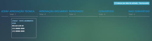 Botão no Kanban de Prospectos com Filtro Decrescente da Data de Entrada.
