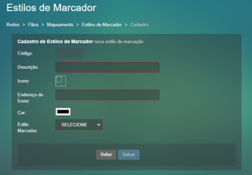 Cadastro de estilo marcador novo